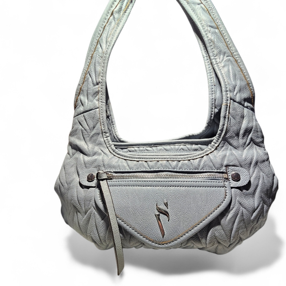 Simply Vera Vera Wang Dusty Blue Quilted Hobo Bag Chevron Faux Leather Purse